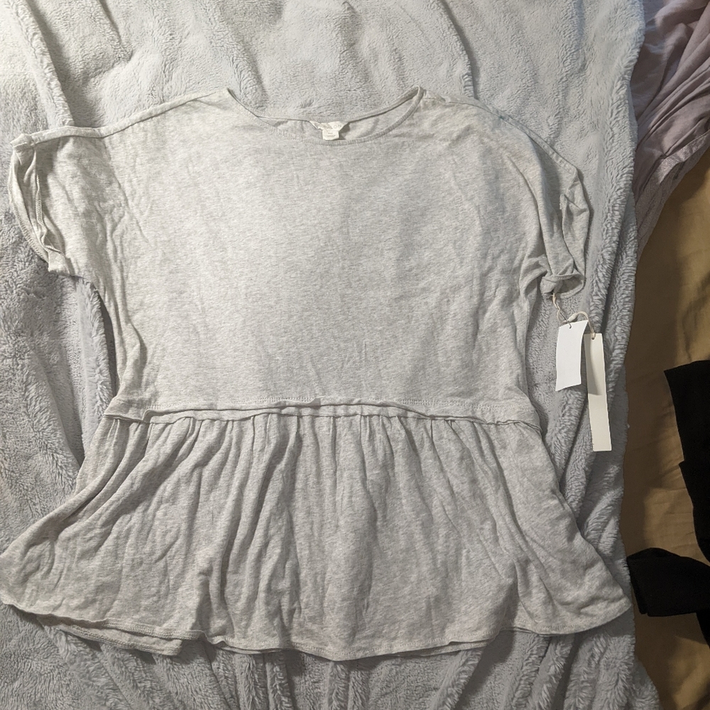 New Caslon Cotton Oversized Grey Peplum Short Sleeve Shirt XXS